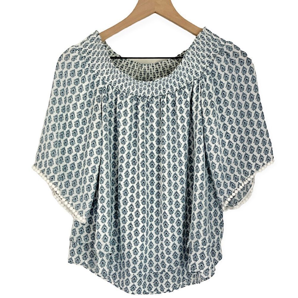 Banana Republic Factory Floral Off The‎ Shoulder Top Blue and White Size Small